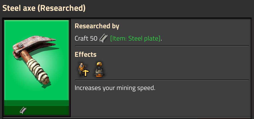 The Steel axe research screen, described below.