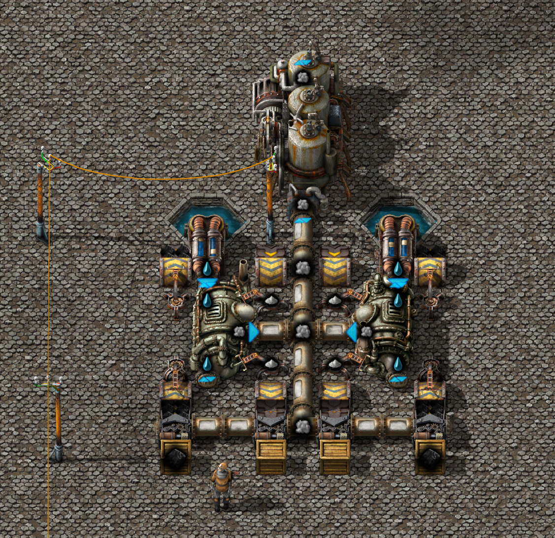 A two-boiler steam power plant, driving a single steam generator.