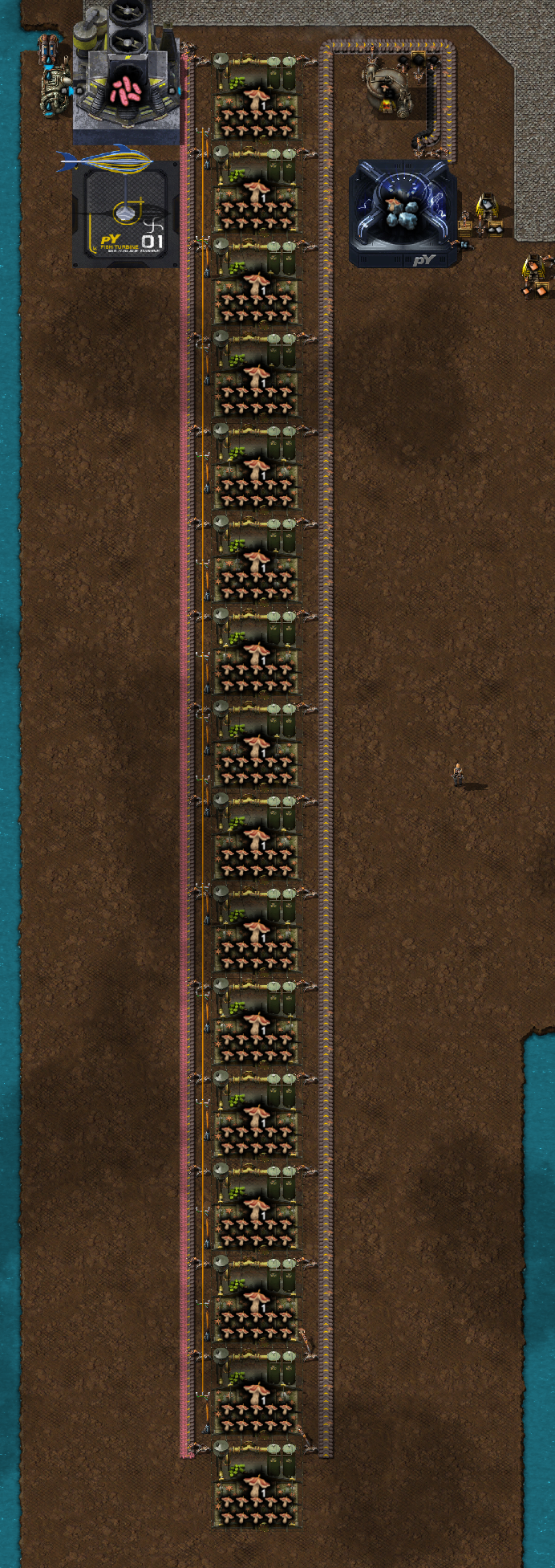 A Fawogae plantation system consisting of sixteen individual plantations, chained in a line by belts.