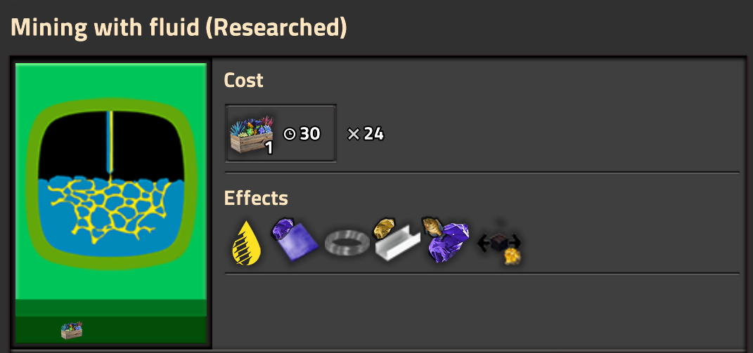 The Mining with fluid research screen, described below.