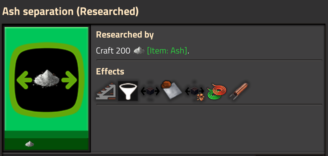 The Ash Separation research screen, described below.