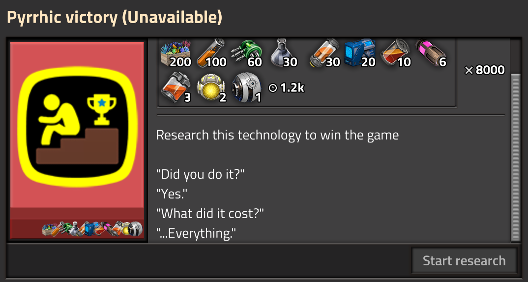 Research this technology to win the game. &ldquo;Did you do it?&rdquo; &ldquo;Yes.&rdquo; &ldquo;What did it cost?&rdquo; &ldquo;…Everything.&rdquo;