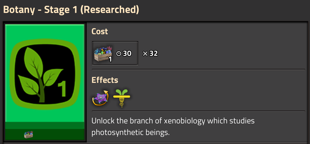 The Botany - Stage 1 research screen, described below.