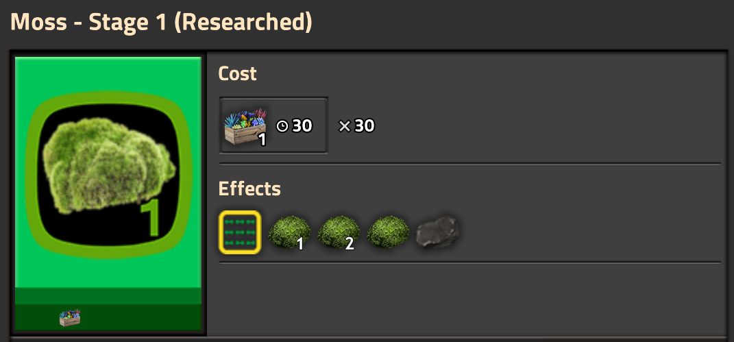 The Moss - Stage 1 research screen, described below.